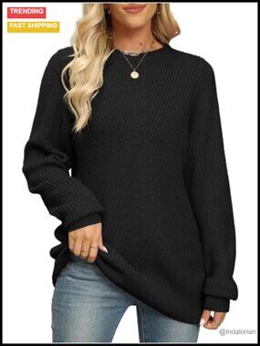 Plus Size Chunky Pullover Sweater Crew Neck Tunic Loose Fit